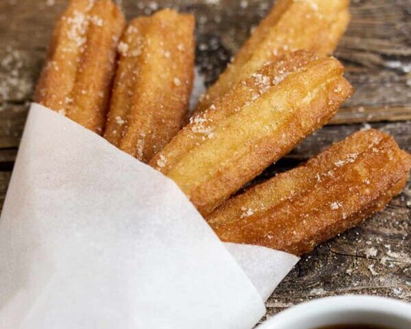 Stick-shaped Churros with Chocolate Sauce
